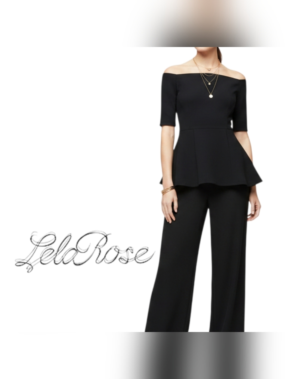 Lela Rose Black Off-Shoulder Peplum Top